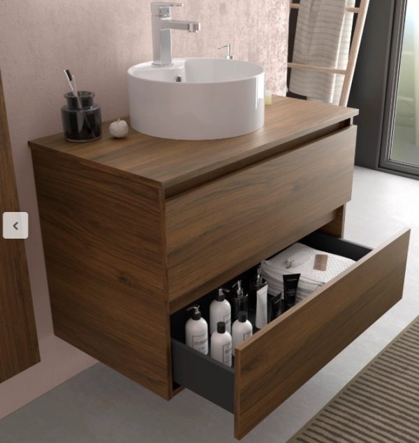 Mueble de Baño BEQUIA 100cm Nogal | Lavabo sobre encimera - Imagen 2
