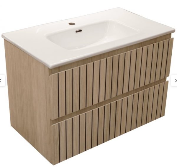 Feel Your Bath, Mueble Suspendido 80 cm con 2 Cajones Soft Close y Encimera de Cerámica Blanca Integrada – Serie TIGER
