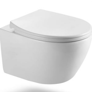 HOROW Inodoro colgante de cerámica con tapa de descenso automático – Inodoro blanco con nano revestimiento