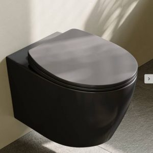 HOROW Inodoro colgante sin bordes, inodoro y asiento de inodoro con dispositivo de descenso automático, inodoros para inodoro de invitados