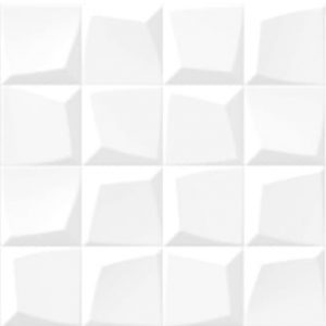 Azulejo cerámico Kubik efecto relieve blanco brillo 30x60 cm  (1,44m²)