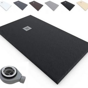 Plato Ducha RESINA Terra NEGRO 80x80 textura PIZARRA +Válvula
