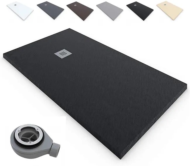 Plato Ducha RESINA Terra NEGRO 80x80 textura PIZARRA +Válvula